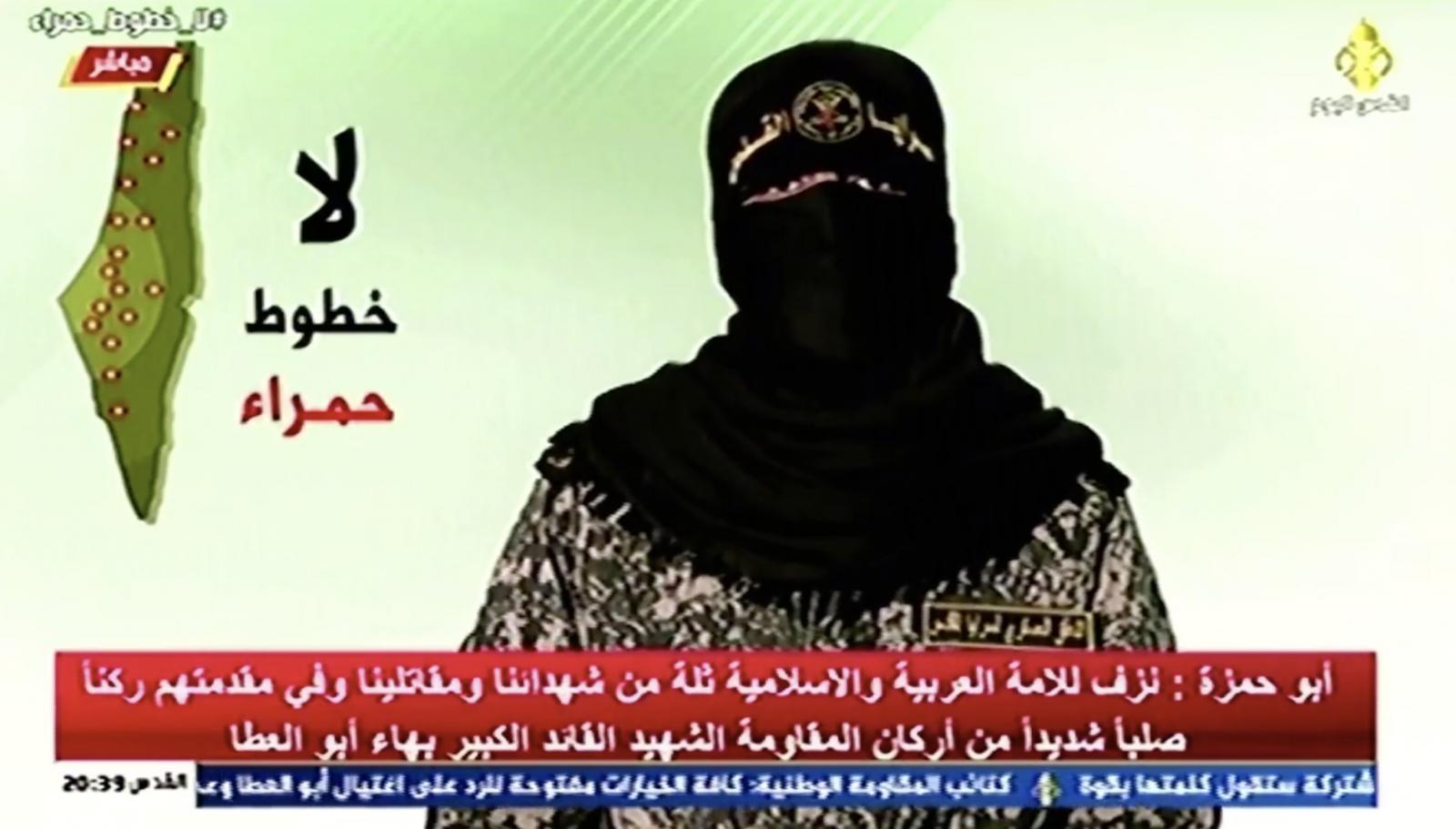 הדובר רעול הפנים של הג'יהאד האיסלמי, מבטיח להמשיך בלחימה (צילום מסך)